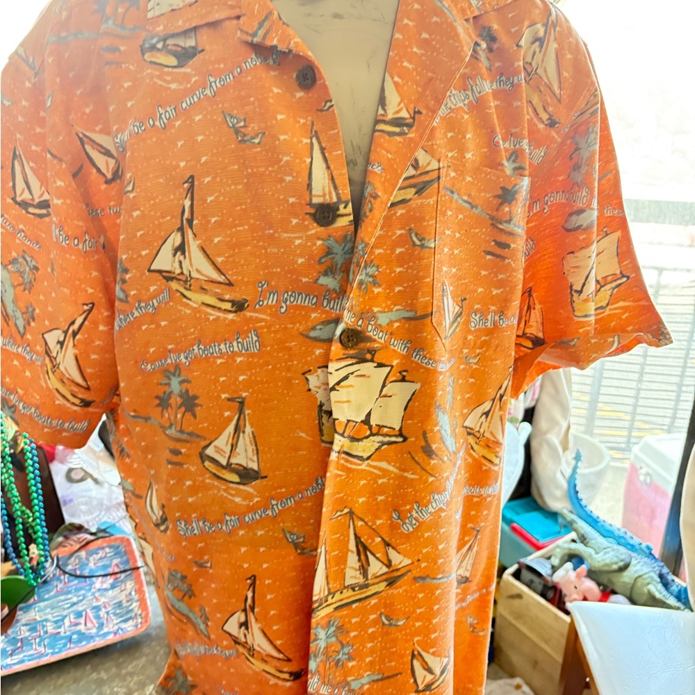 Margaritaville Orange Nautical Print Shirt L